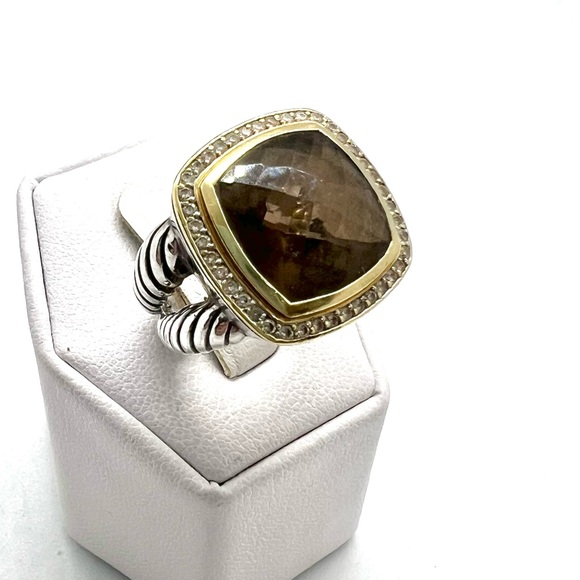David Yurman Albion 14mm Smoky Quartz Ring with Diamonds and Gold - Picture 2 of 14